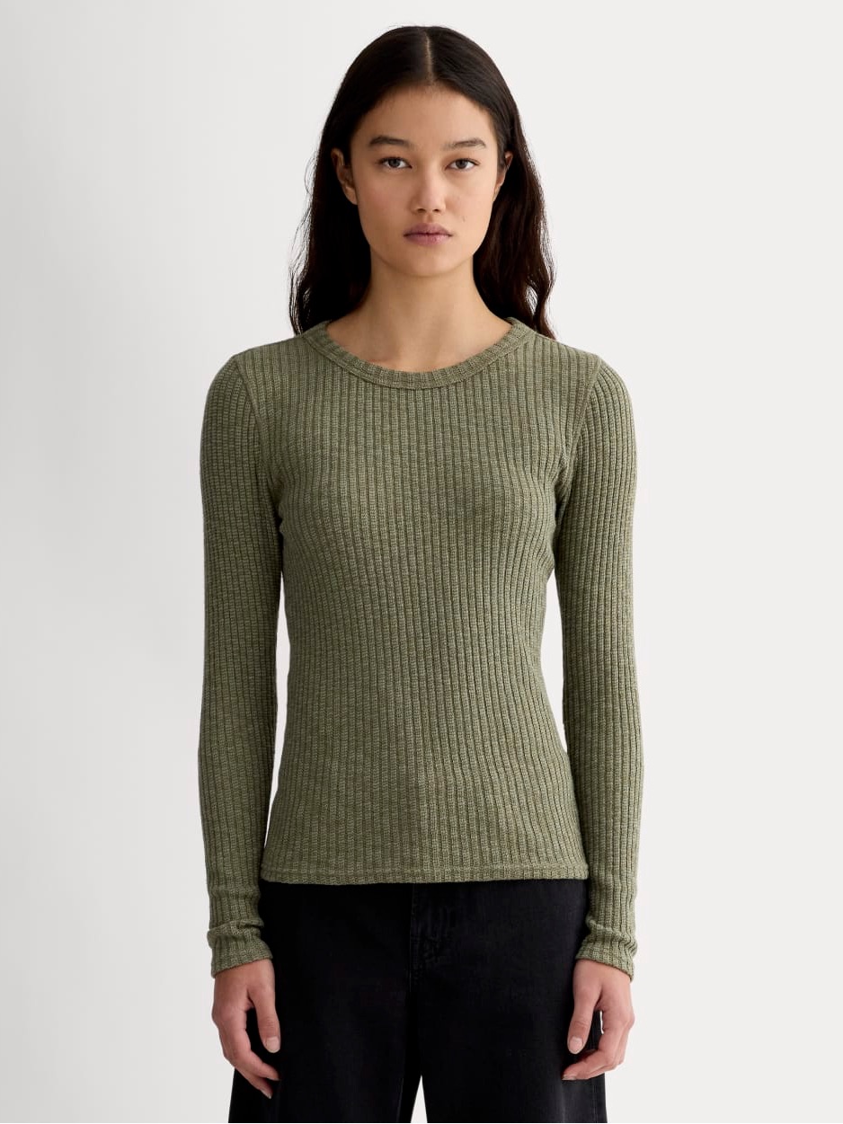 Everlane The Cozy Rib Long Sleeve Tee Ribbed Knit Crewneck Kalamata Green Xs Nwt